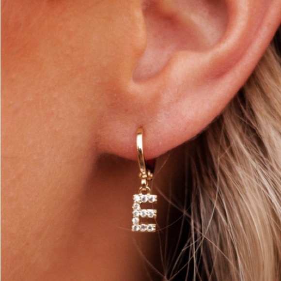 14K Plated Pave Drop Initial Earring - Picture 5 of 5